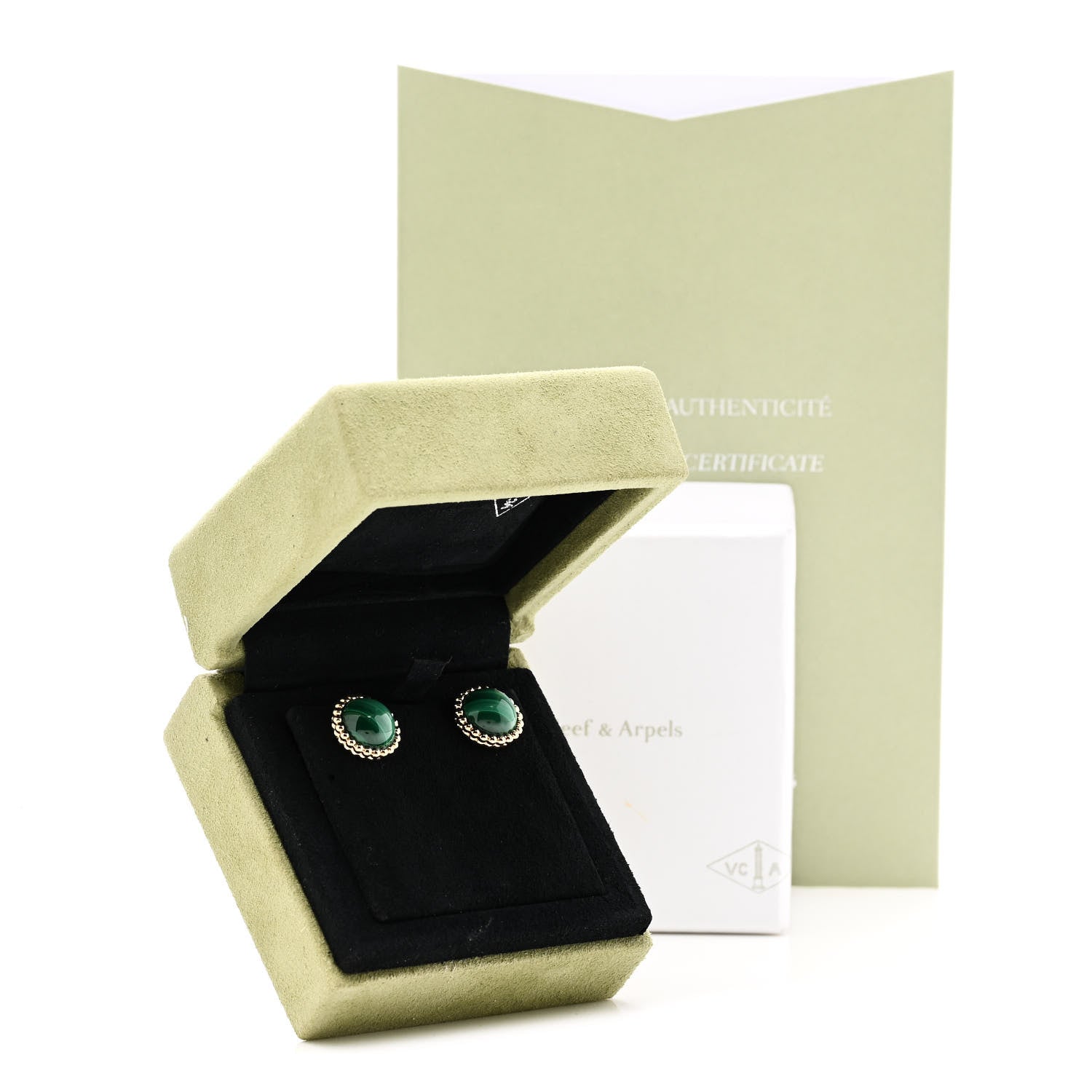 Van Cleef & Arpels 18K Yellow Gold Malachite Perlee Couleurs Earrings 5 of 5