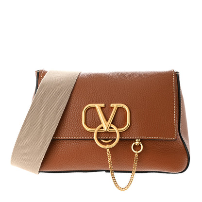 Valentino Garavani Pebbled Calfskin Small VRing Shoulder Bag Saddle Brown 1 of 9