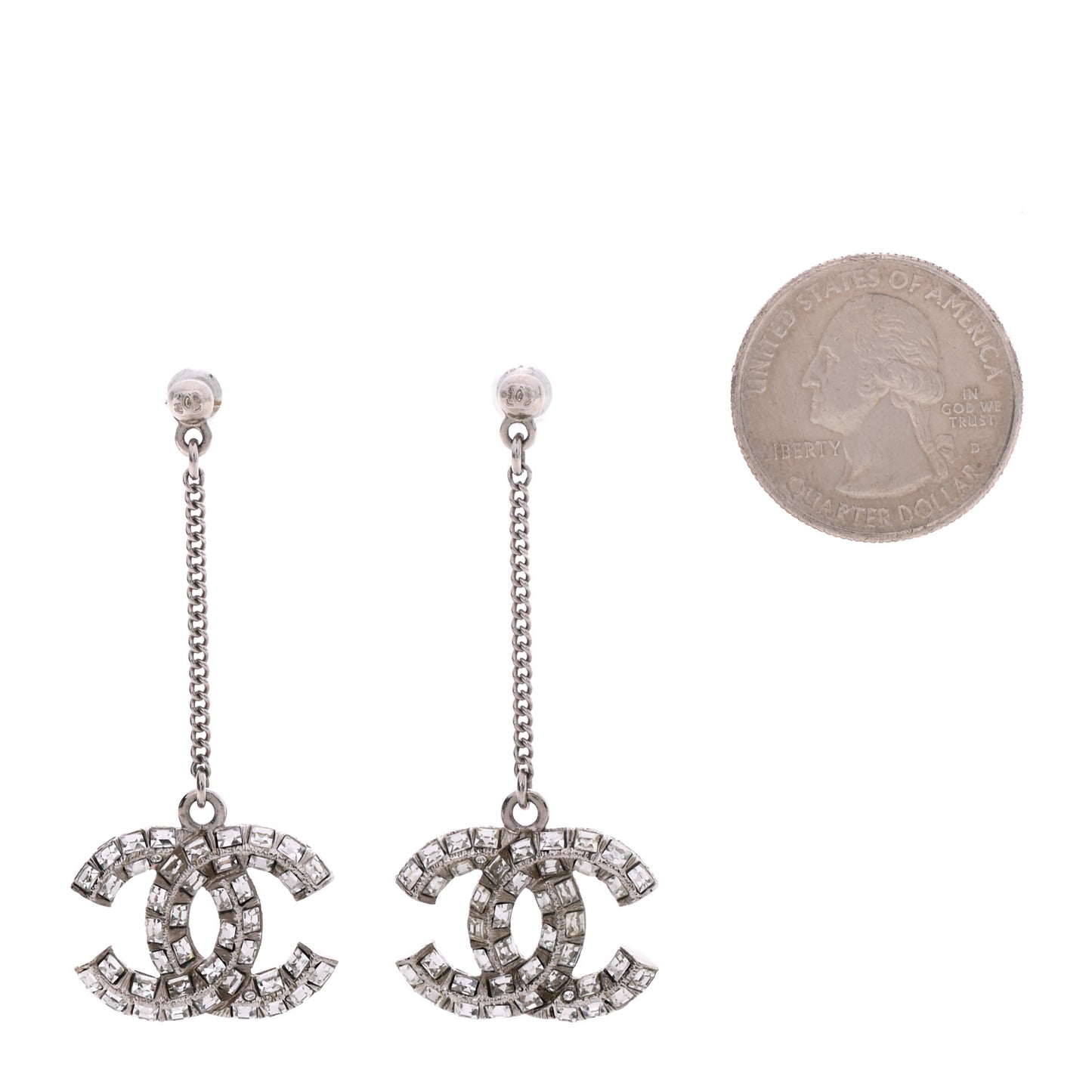 Crystal Baguette CC Dangle Earrings Silver