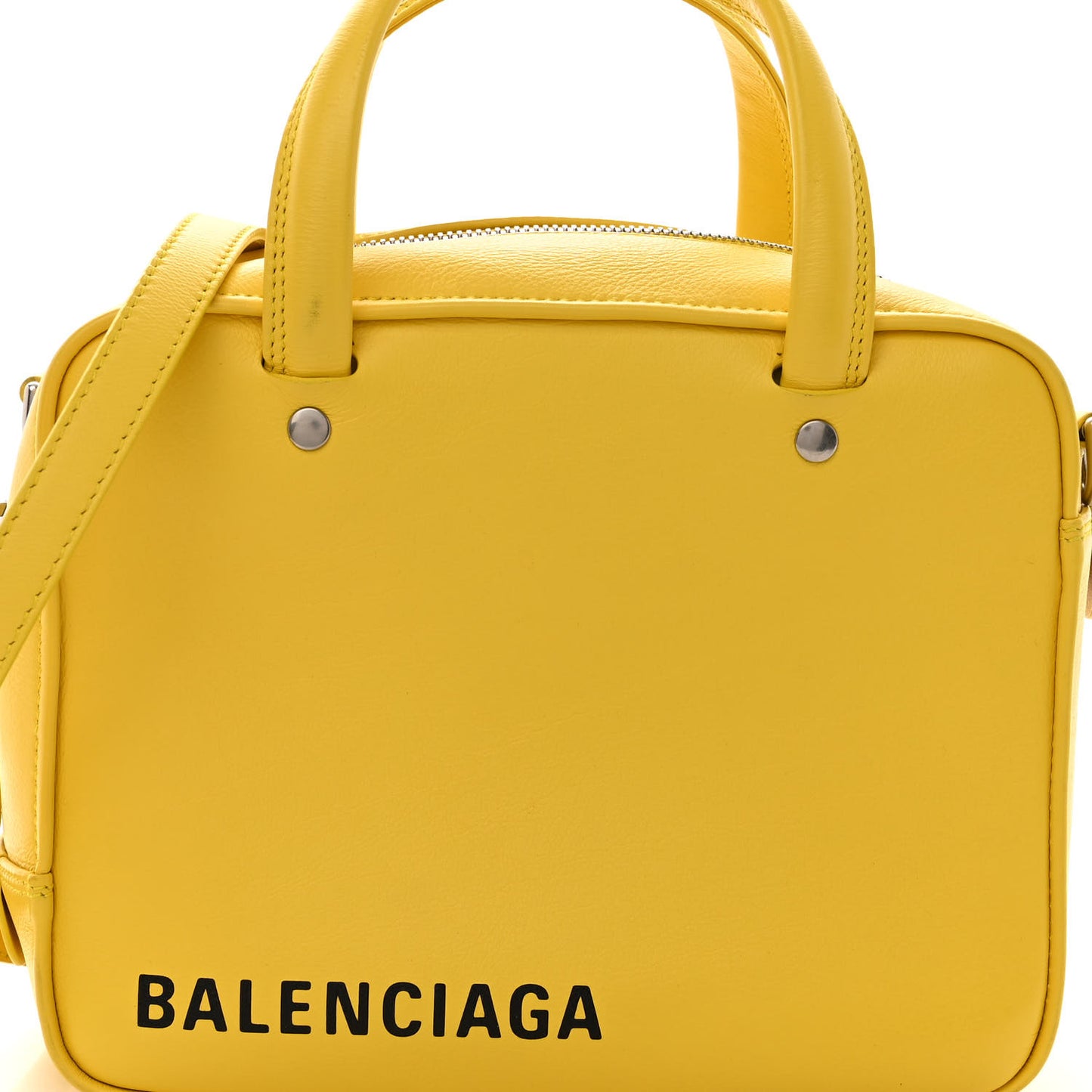Shiny Day Calfskin Logo XS Triangle Square Bag Jaune Black