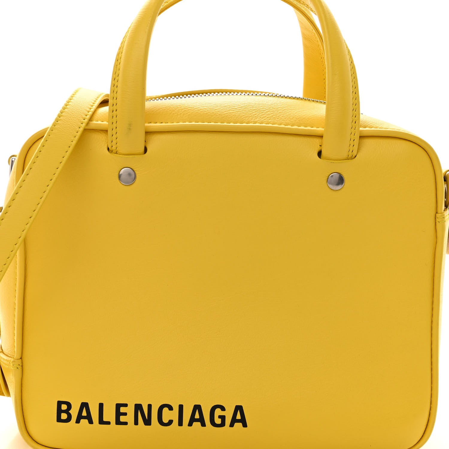 Balenciaga Shiny Day Calfskin Logo XS Triangle Square Bag Jaune Black 7 of 11
