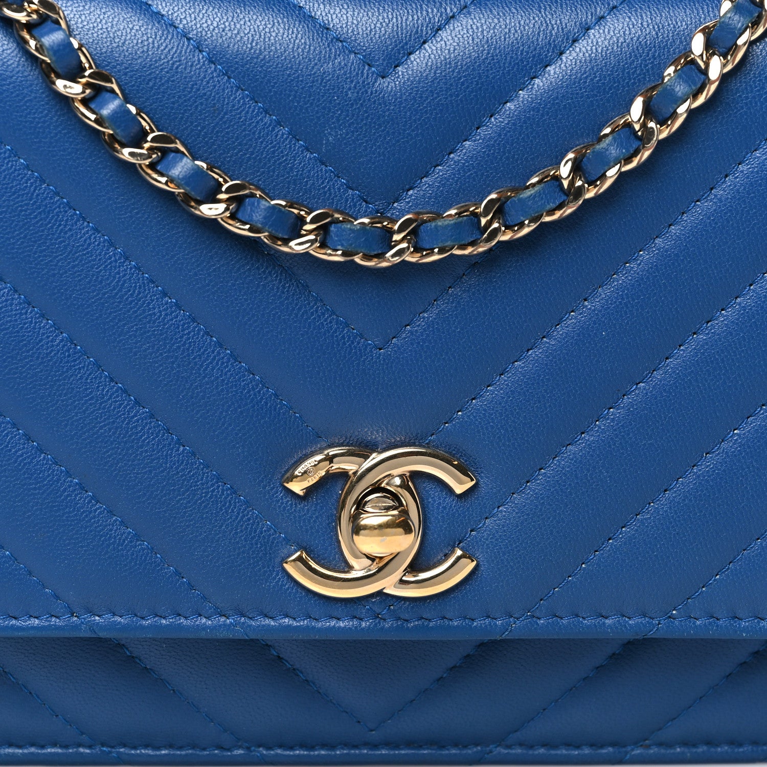 Chanel Lambskin Chevron Quilted Trendy CC Wallet On Chain WOC Blue 9 of 11