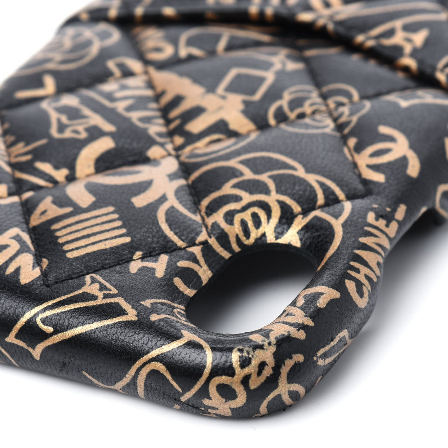 Lambskin Quilted iPhone XR Coco Tech Egyptian Graffiti Case Black Gold
