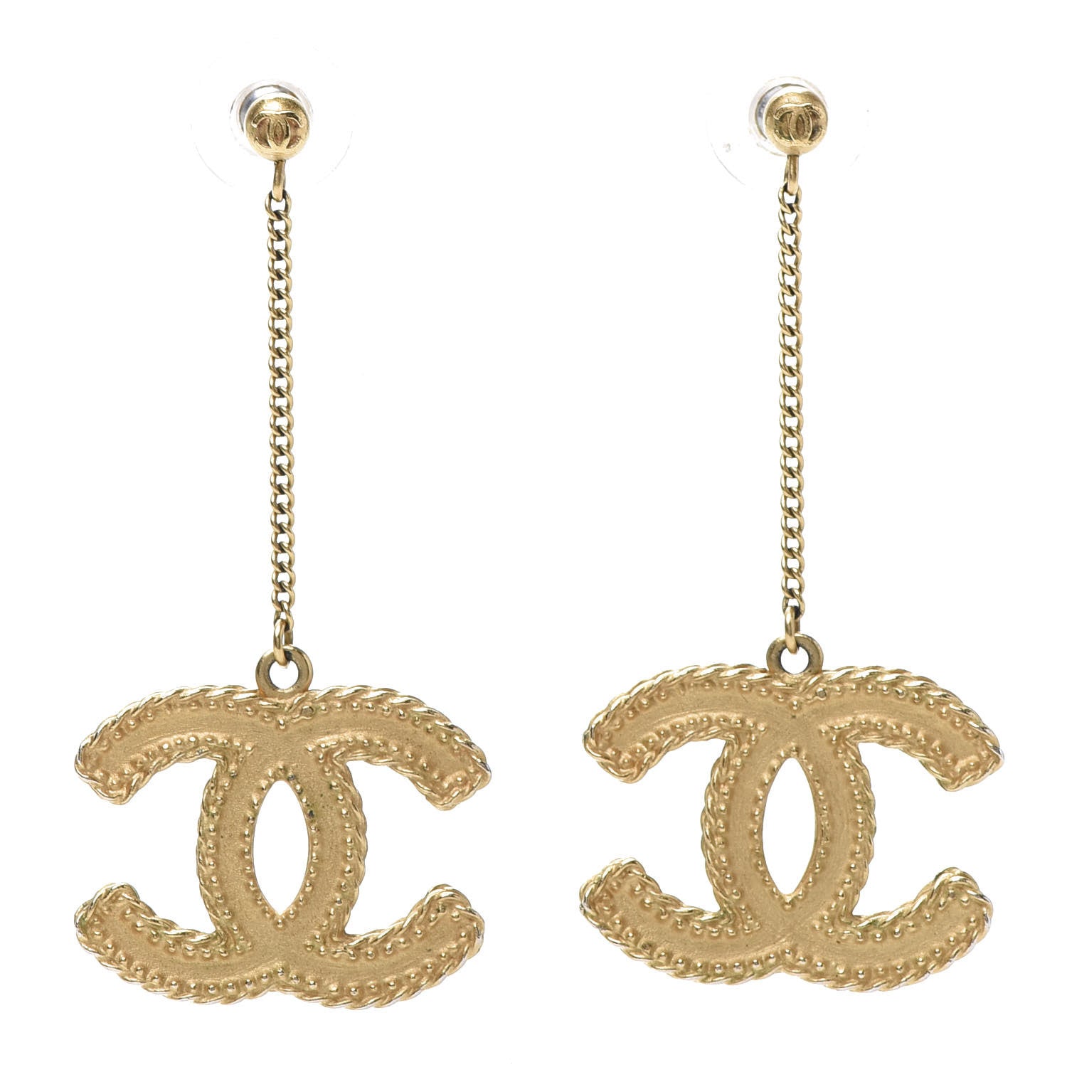 Chanel CC Drop Earrings Matte Gold 1 of 5