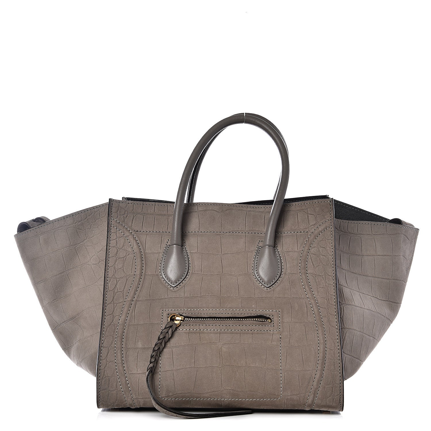 Celine Crocodile Embossed Nubuck Medium Phantom Luggage Grey 1 of 13
