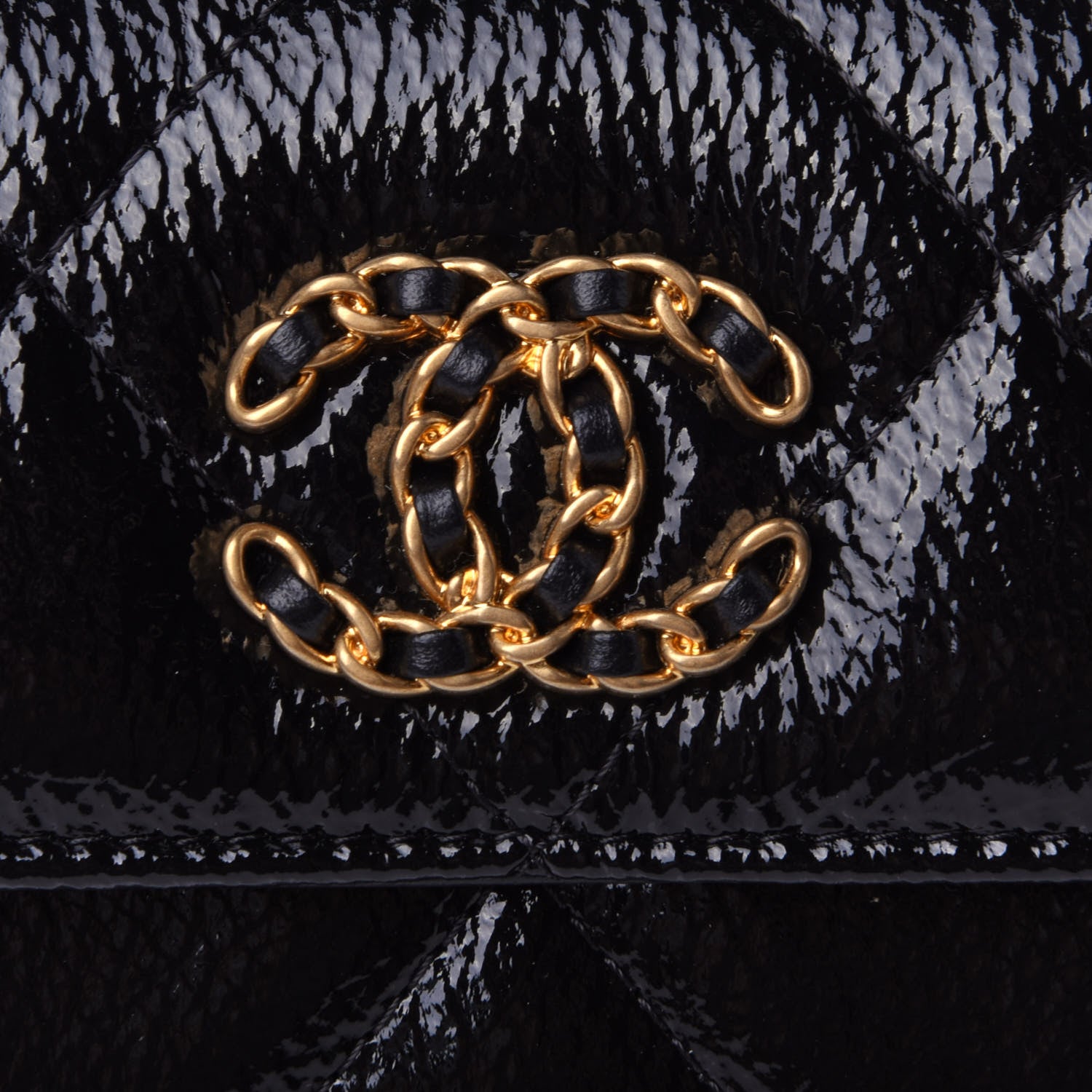 Chanel Shiny Crumpled Calfskin Quilted Chanel 19 Flap Coin Purse With Chain Black 4 of 4