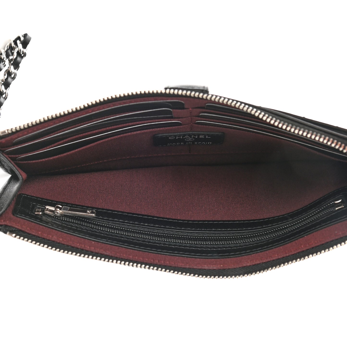 Lambskin Quilted Classic Pouch With Handle Black