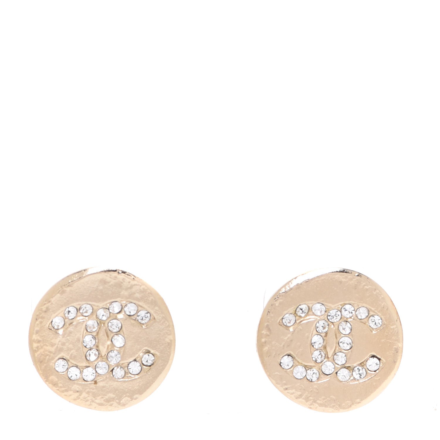 Chanel Crystal CC Round Earrings Gold 1 of 4