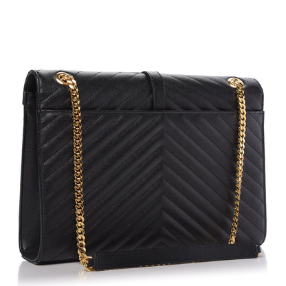 Saint Laurent Grain De Poudre Matelasse Chevron Large Monogram Satchel Black 3 of 9