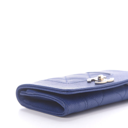 Chanel Caviar Chevron Quilted Vintage Mademoiselle Flap Card Holder Blue 6 of 9