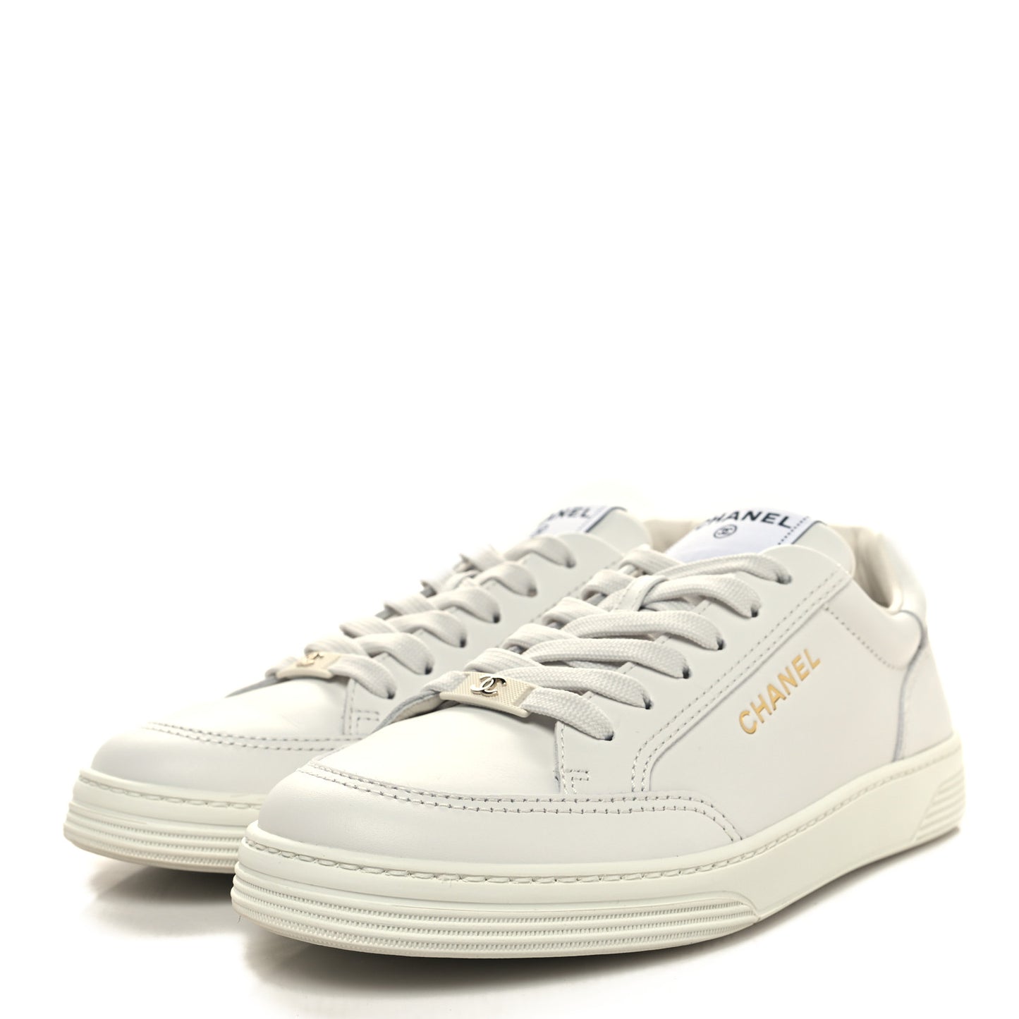 Calfskin Womens CC Logo Sneakers 39.5 White