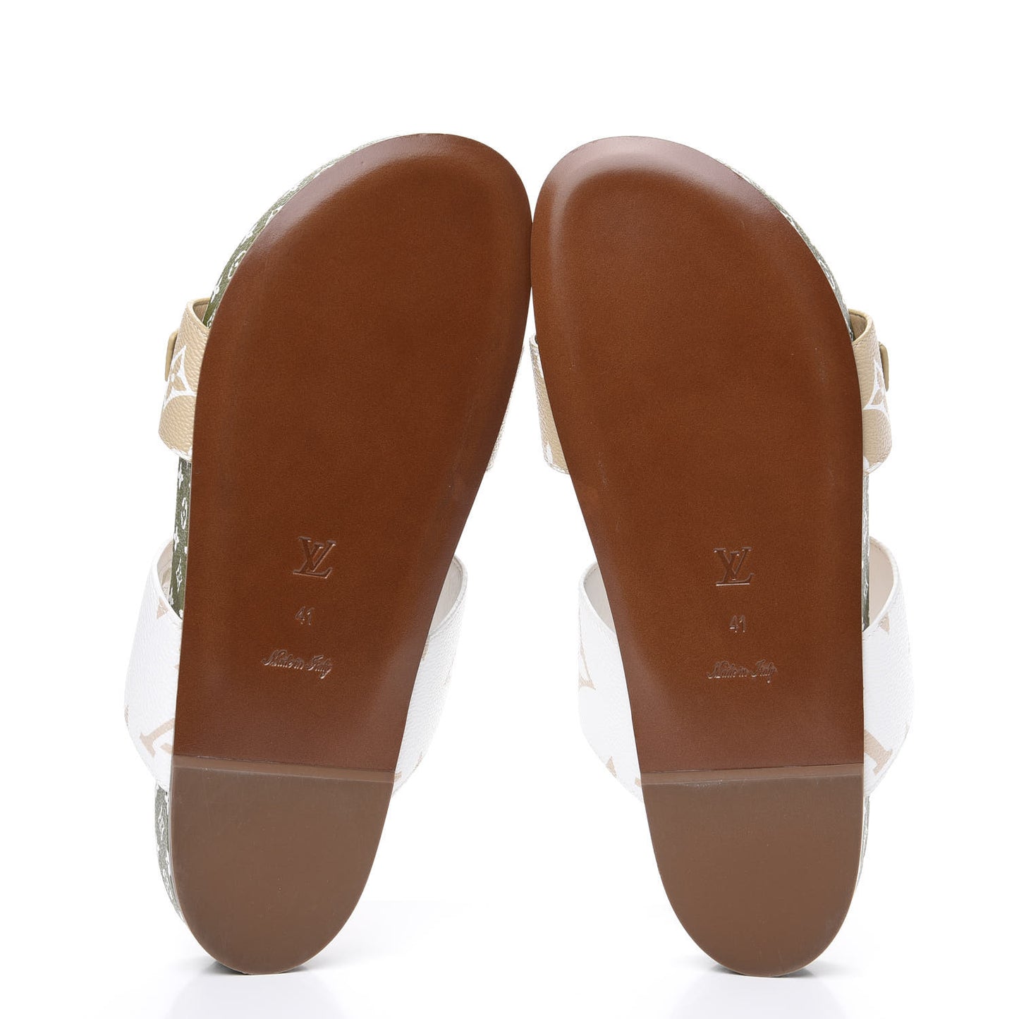 Monogram Giant Bom Dia Flat Mule Sandals 41 White Moka