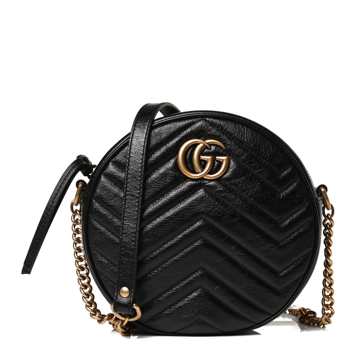 Azalea Calfskin Matelasse Heart Mini GG Marmont Round Shoulder Bag Black