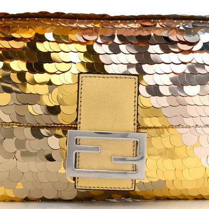 Fendi Sequin Paillettes Vitello Laminato Striped Baguette 1997 Oro Sfumato 8 of 10