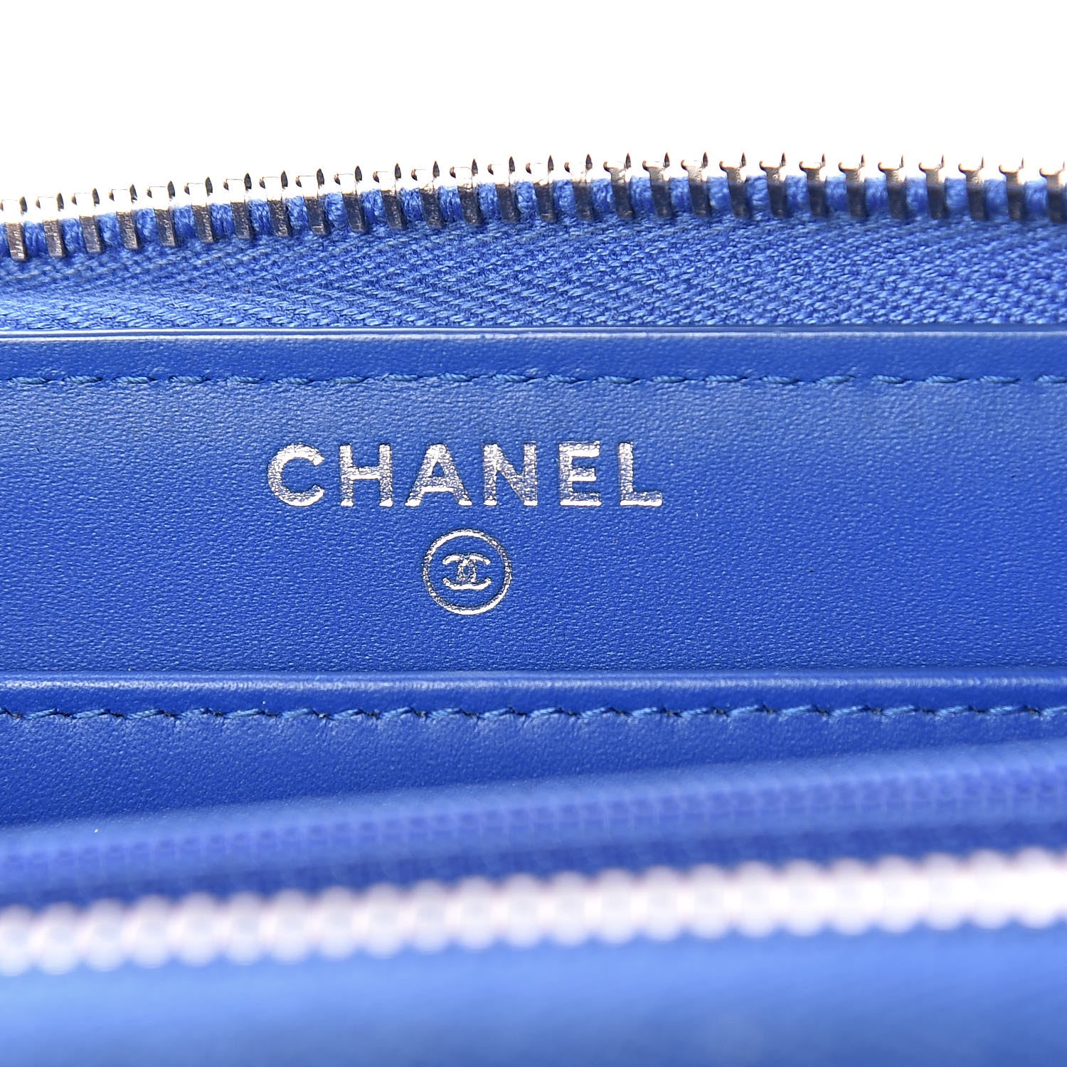 Chanel Caviar Chevron Quilted Large Gusset Zip Around Wallet Bright Blue 6 of 11