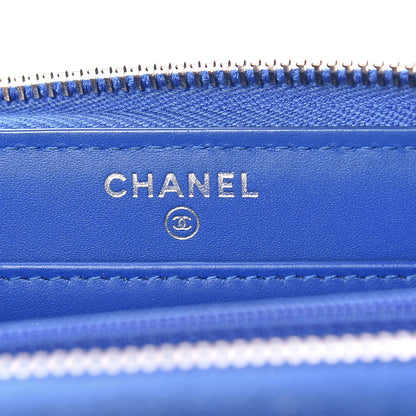 Chanel Caviar Chevron Quilted Large Gusset Zip Around Wallet Bright Blue 6 of 11