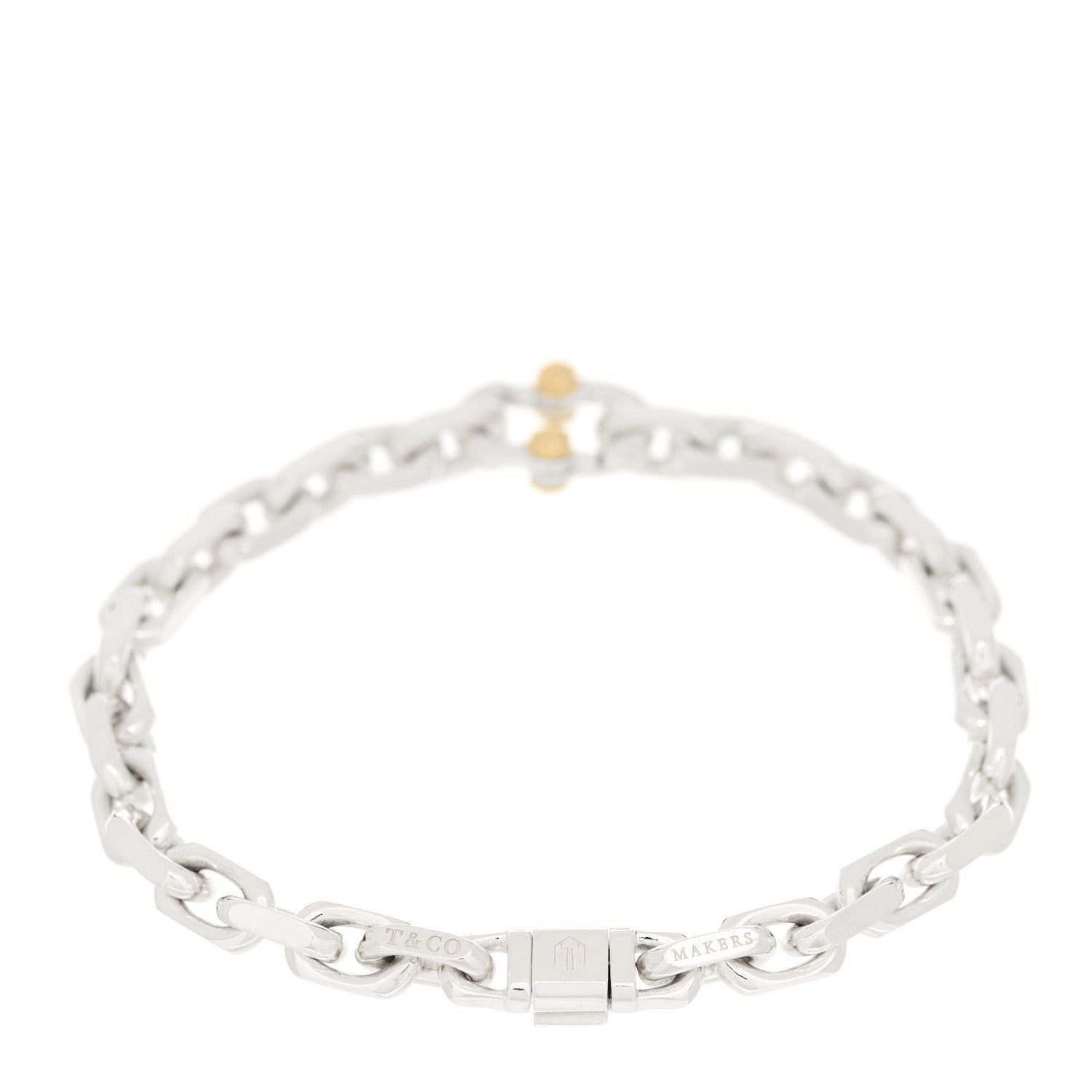 Tiffany Sterling Silver 18K Yellow Gold Narrow Makers Chain Link Bracelet 2 of 4