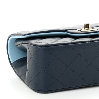 Chanel Lambskin Quilted Bi-Color Mini Top Handle Rectangular Flap Navy Blue Light Blue 9 of 11