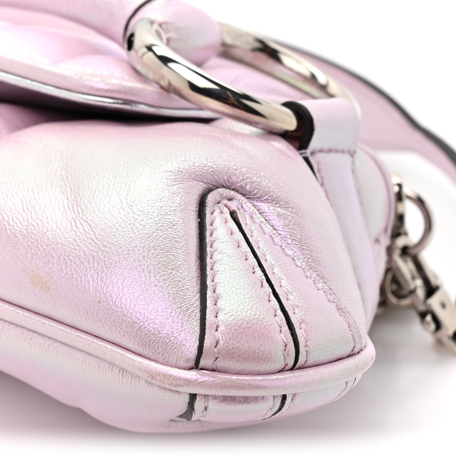 Gucci Iridescent Nappa Vertical Matelasse Small Maxi Horsebit Chain Shoulder Bag Escape Pink 12 of 12