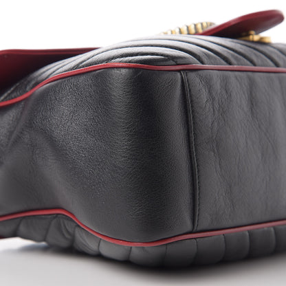 Gucci Vintage Effect Calfskin Matelasse Diagonal Large Torchon GG Marmont Shoulder Bag Black Romantic Cherry 6 of 10