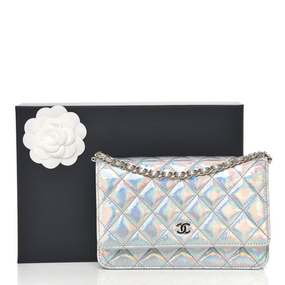 Chanel Iridescent Goatskin Quilted Wallet On Chain WOC Silver 11 of 11