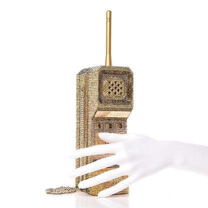 Judith Leiber Austrian Crystal Call Me Brick Phone Minaudiere Clutch Multicolor Gold 3 of 15