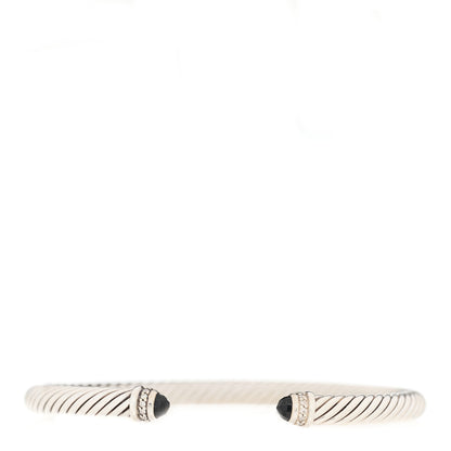 David Yurman Sterling Silver Diamond Black Onyx 5mm Cable Classics Bracelet 1 of 3