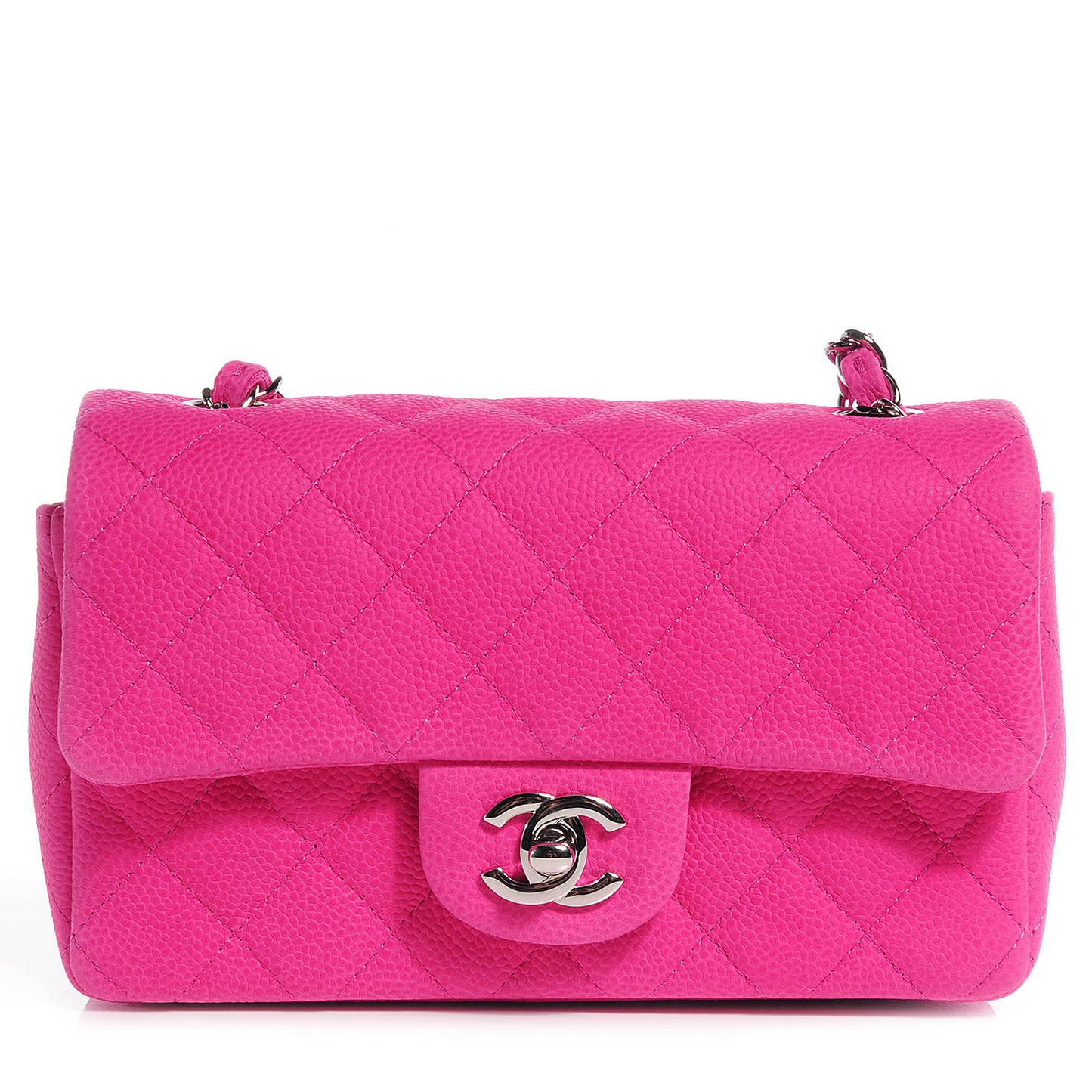 Iridescent Caviar Quilted Mini Flap Hot Pink