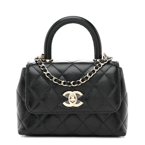 Caviar Quilted Coco Handle Clutch With Chain Black