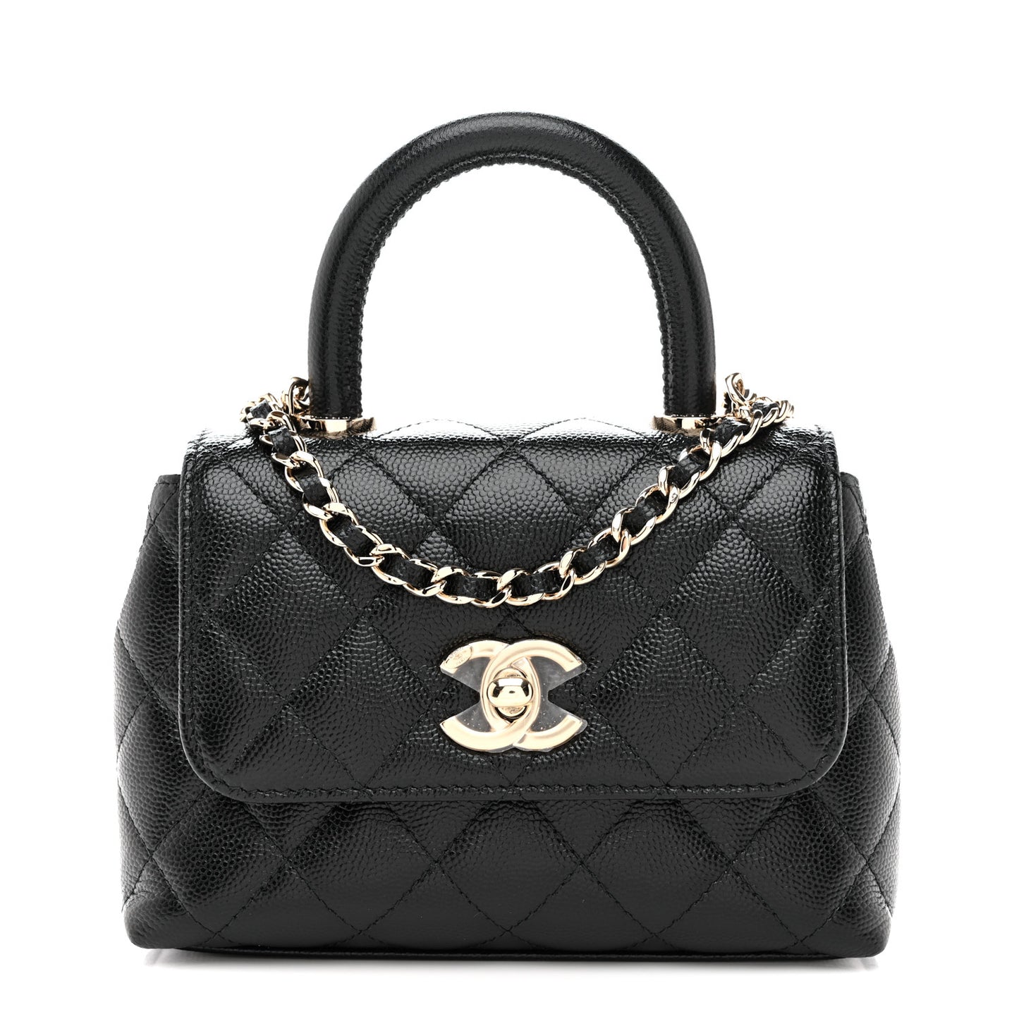Caviar Quilted Coco Handle Clutch With Chain Black