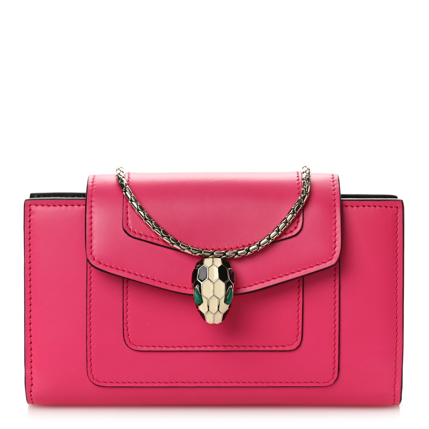 Calfskin Serpenti Forever Chain Wallet Pink