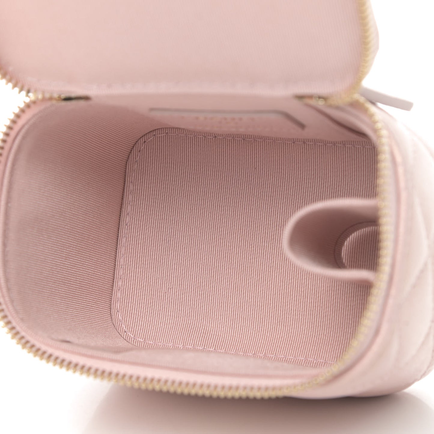 Iridescent Caviar Quilted Mini Pearl On Top Vanity Case With Chain Light Pink