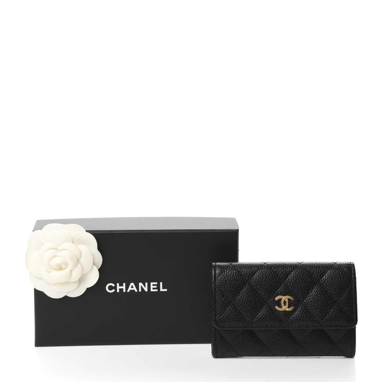 Caviar Quilted Flap Card Holder Black