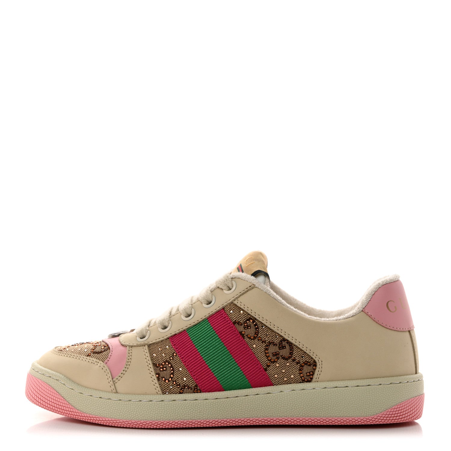 Gucci Calfskin GG Supreme Crystals Web Screener Sneakers 36 Beige Ebony Wild Rose 1 of 8