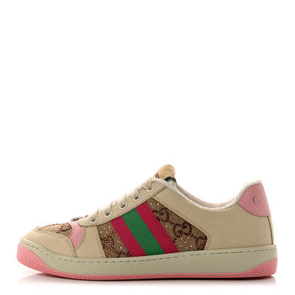 Gucci Calfskin GG Supreme Crystals Web Screener Sneakers 36 Beige Ebony Wild Rose 1 of 8