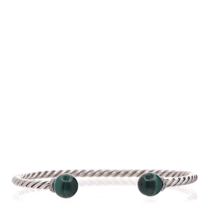 David Yurman Sterling Silver Diamond Malachite 7mm Solari Bracelet 1 of 5