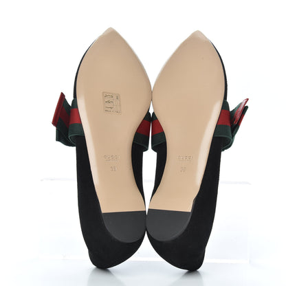 Gucci Suede Web Bow Point Toe Ballerina Flats 39 Black 5 of 10