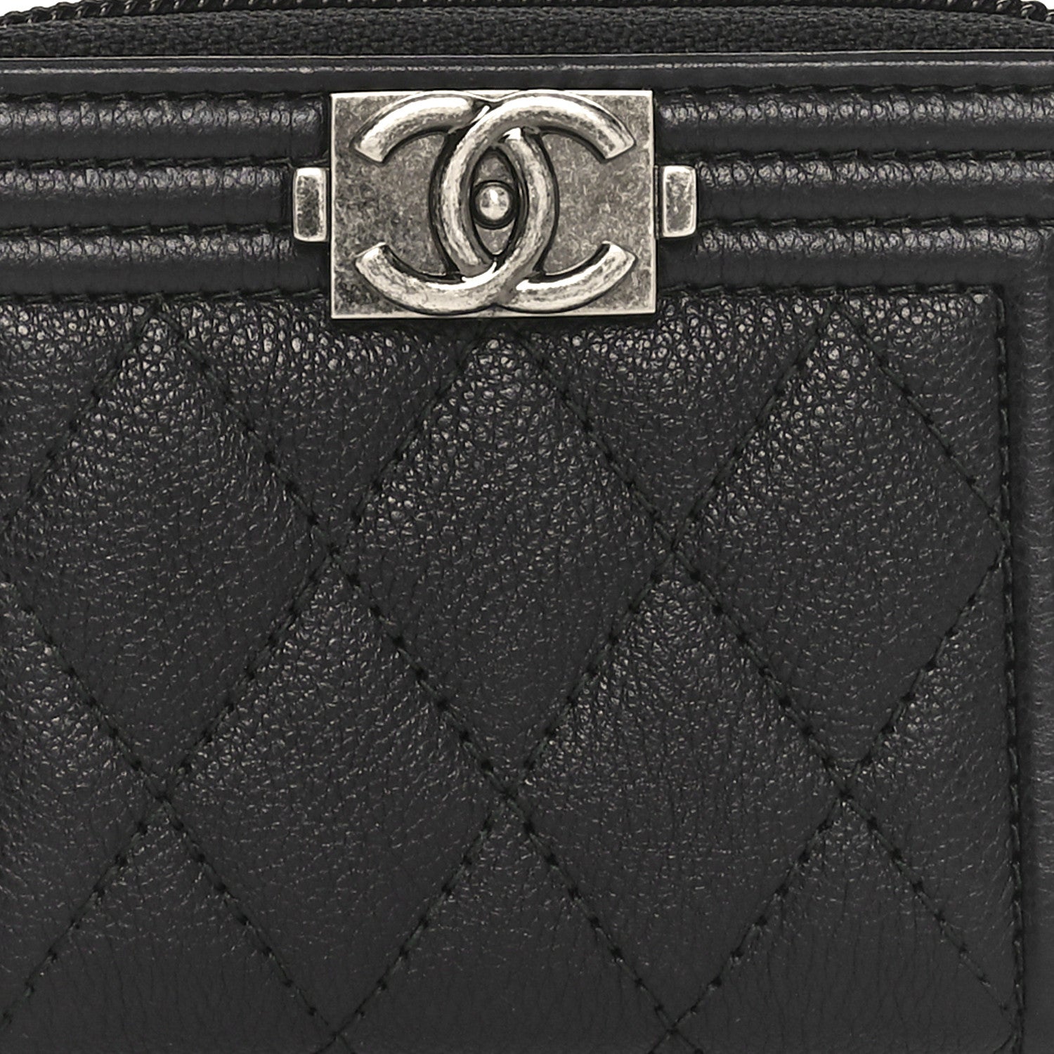 Chanel Grained Calfskin Quilted Boy Zip Around Coin Purse Wallet Black 7 of 8