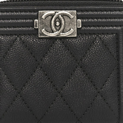 Chanel Grained Calfskin Quilted Boy Zip Around Coin Purse Wallet Black 7 of 8