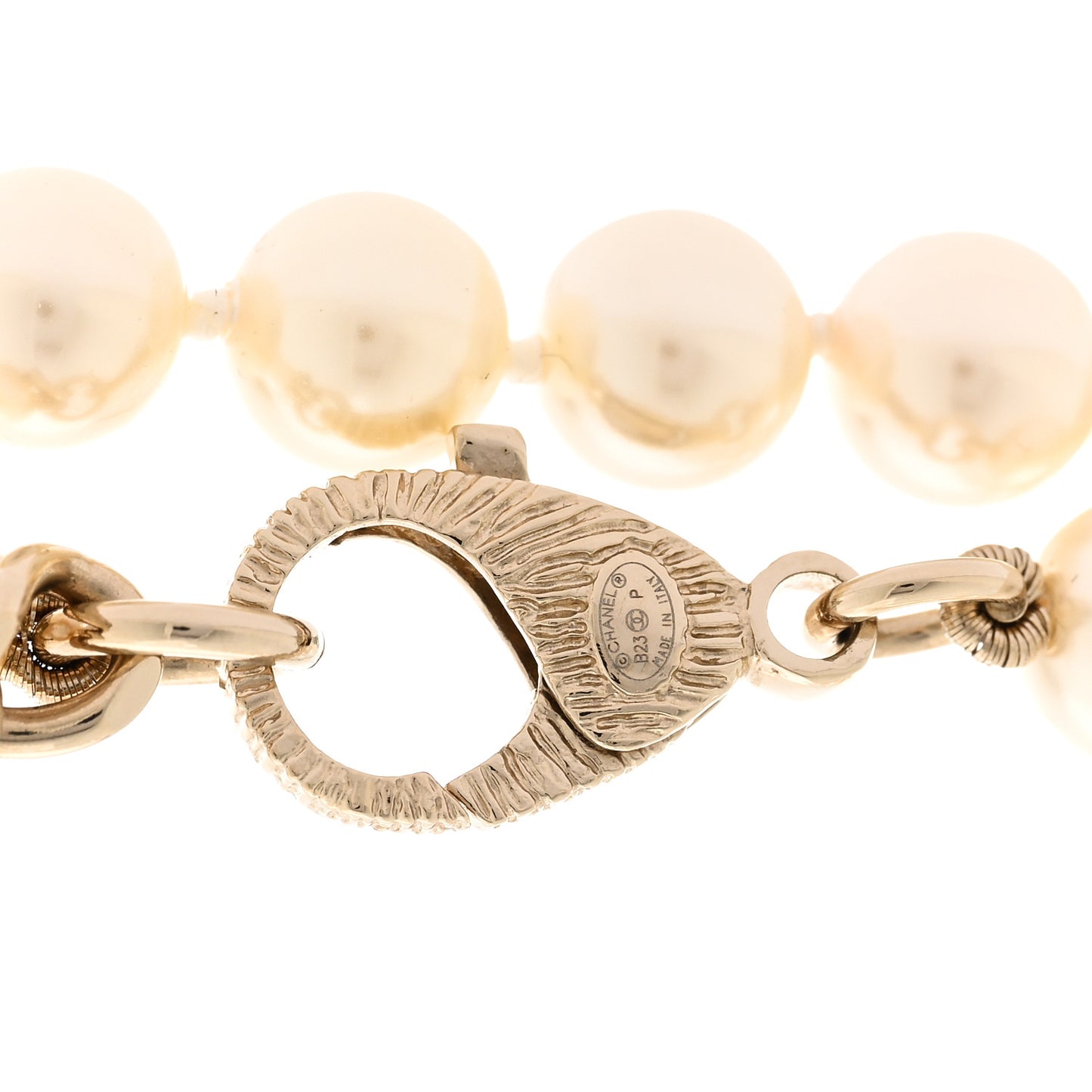 Pearl Crystal Lambskin Chain CC No 5 Long Necklace Gold