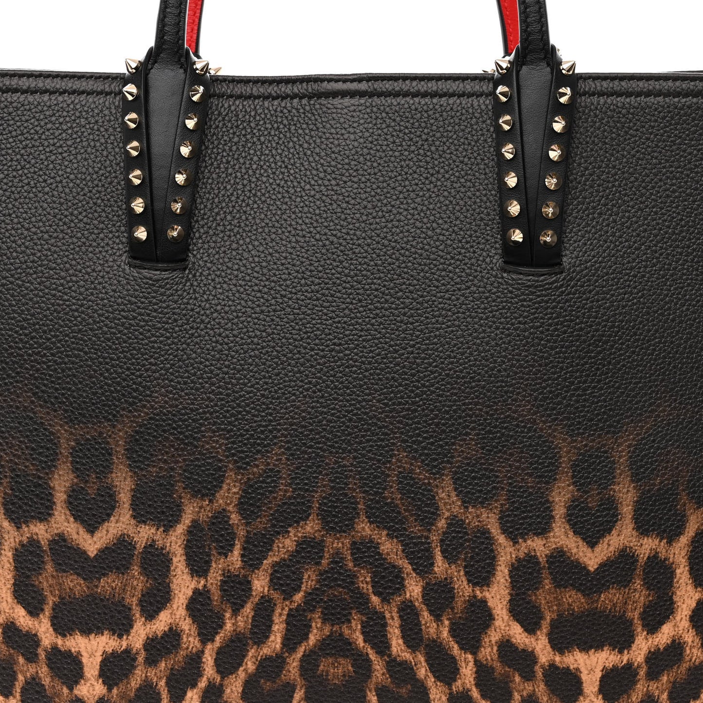 Calfskin Degrade Leopard Print Spikes East West Cabata Tote Black Multi