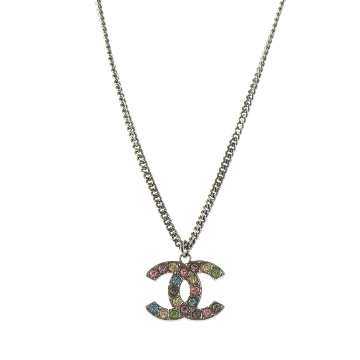 Crystal Large CC Necklace Silver Multicolor