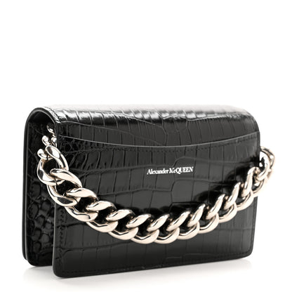 Alexander McQueen Croc Four Ring Knuckle Mini Chain Clutch Black 3 of 13