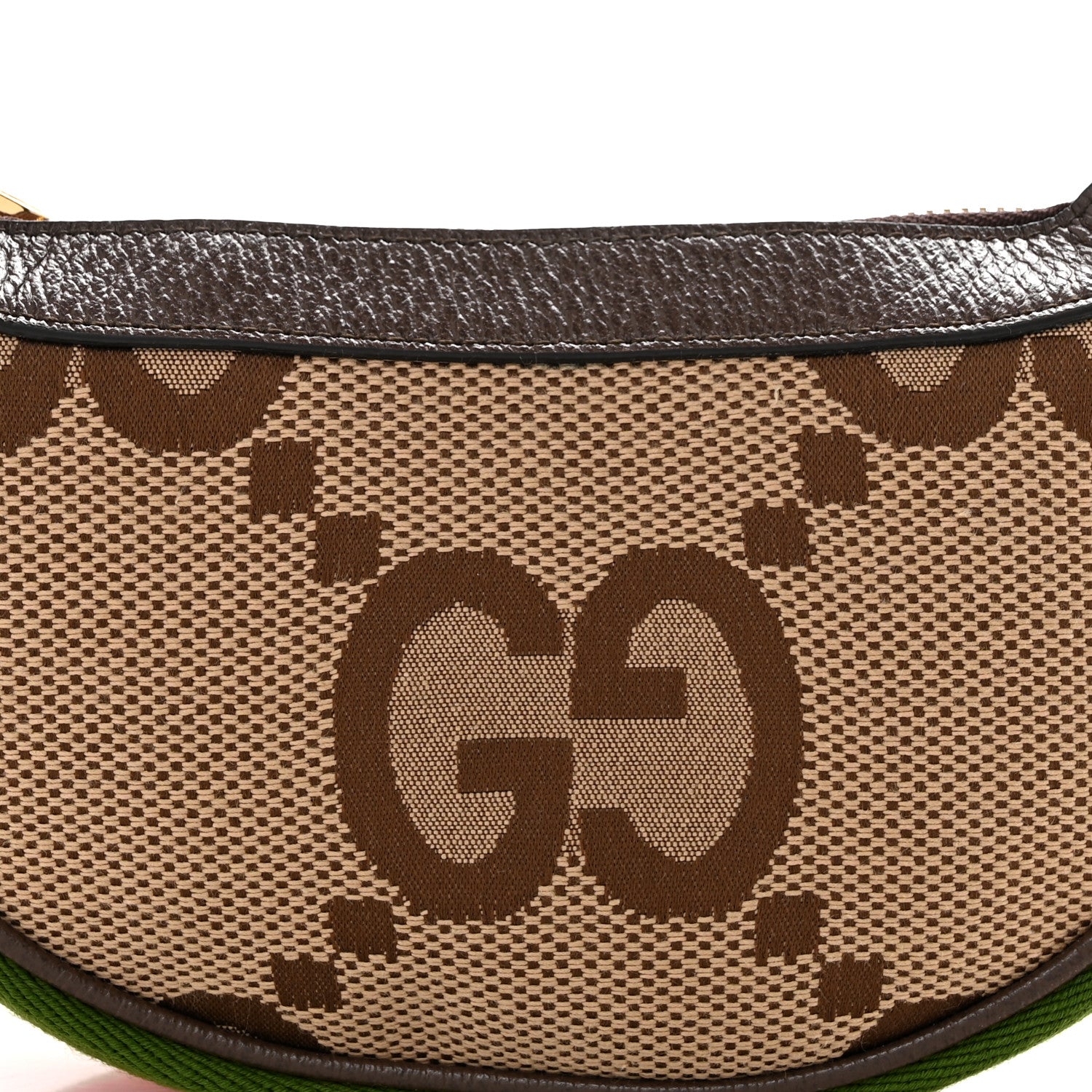 Gucci Monogram Jumbo GG Textured Dollar Calfskin Web Mini Ophidia Half Moon Hobo Camel Ebony New Acero 8 of 12