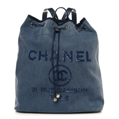 Chanel Canvas Sequin Large Deauville Backpack Navy 1 of 11