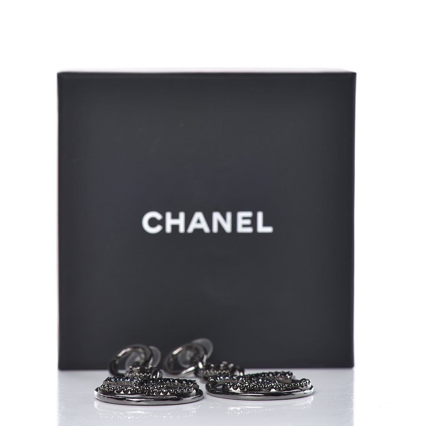 Crystal CC Hoop Drop Earrings Ruthenium