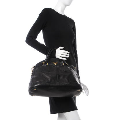 Prada Cervo Deerskin Dome Satchel Black 2 of 12