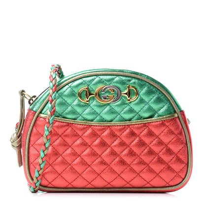 Gucci Laminated Nappa Trapuntata Mini Zumi Dome Shoulder Bag Rosso Jasmine Green Rame 1 of 10