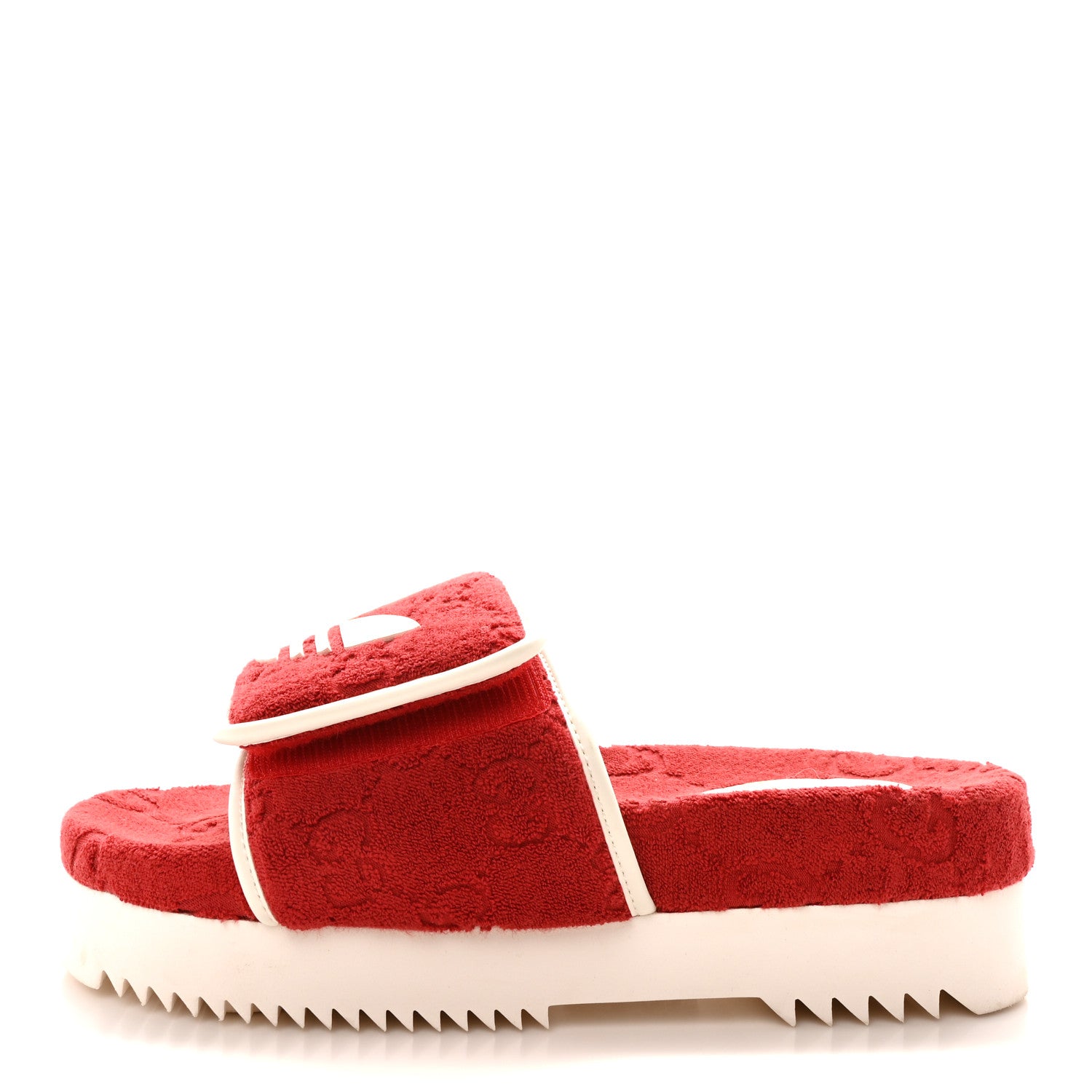 Gucci X ADIDAS Terry Cloth GG Monogram Womens Platform Sandals 38 Maple Red Off White 1 of 9