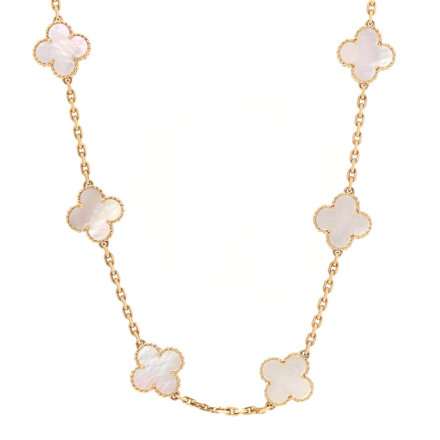 18K Yellow Gold Mother of Pearl 10 Motifs Vintage Alhambra Necklace